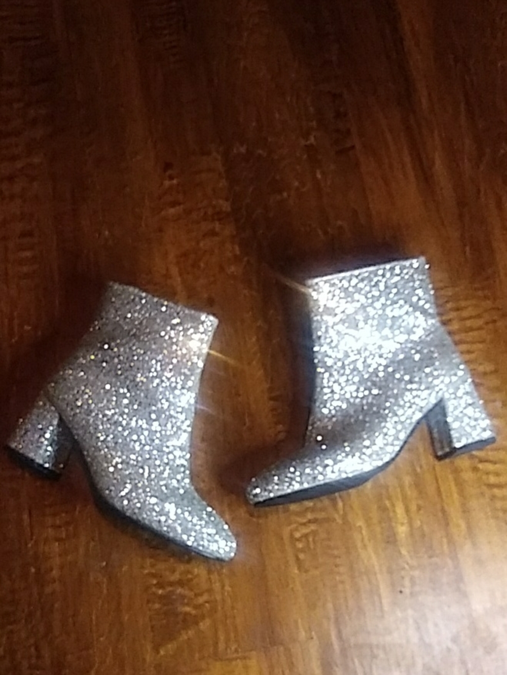 Silver Glitter Block Heel Ankle Boots - Women's